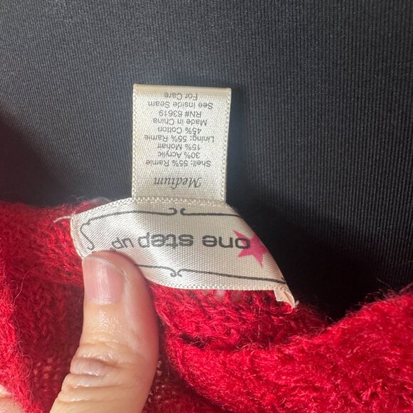 Red Deep V Neck Sweater by One Step Up, Size Medium - Picture 14 of 14